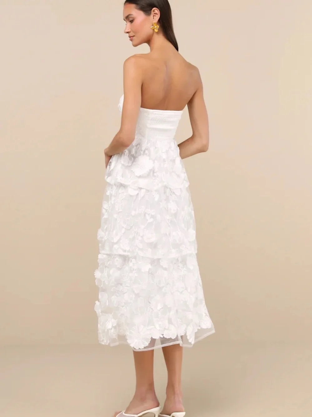 Lulus Strapless White Floral Midi Dress - Picture 2 of 4